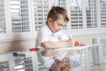 little boy draws