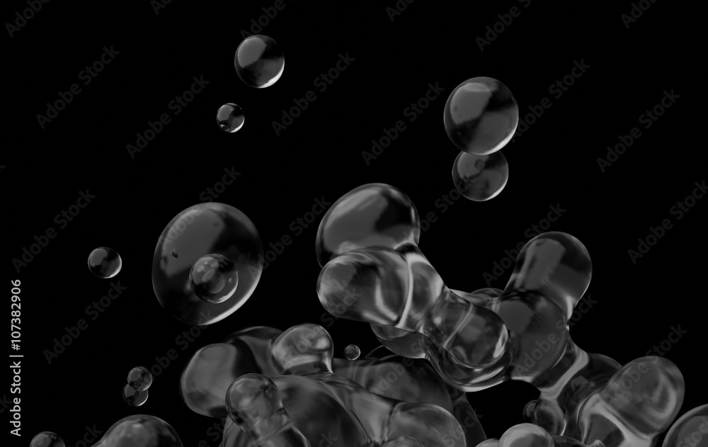 Poster abstract 3d rendering of chaotic liquid in empty space. background with dynamic fluid splash. design