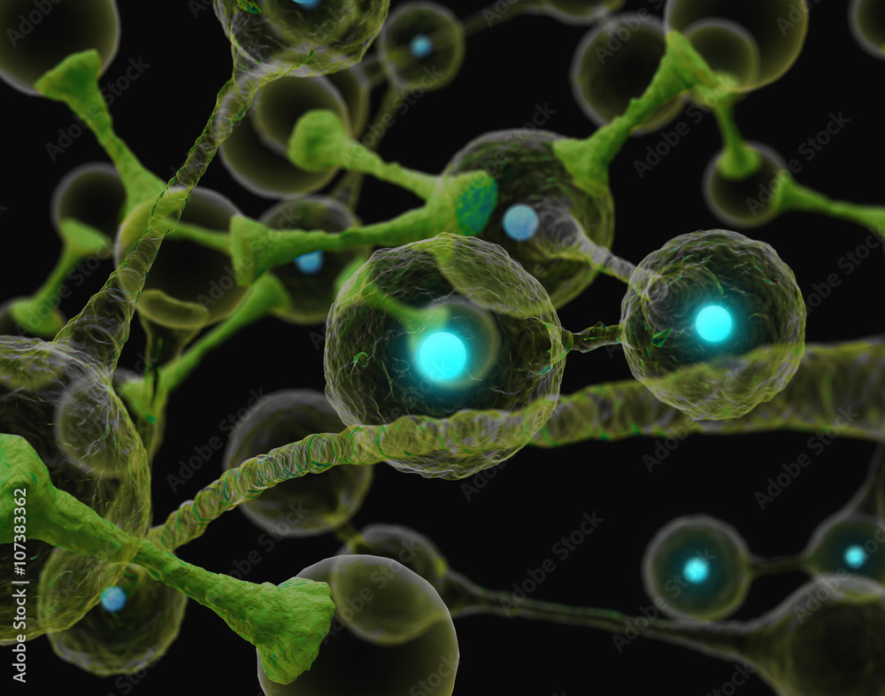 Wall mural Cells microbiology molecules concept. 3D illustration.