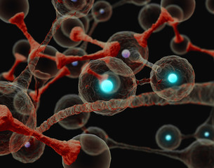 Obraz premium Cells microbiology molecules concept. 3D illustration.