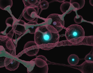 Obraz premium Cells microbiology molecules concept. 3D illustration.