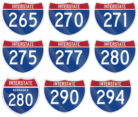 Collection of Interstate highway shields used in the US