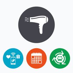Hairdryer sign icon. Hair drying symbol.