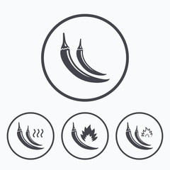 Hot chili pepper icons. Spicy food symbols.