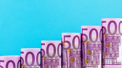 rising steps made of 500 euro banknotes