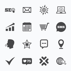 Internet, seo icons. Star, shopping signs.