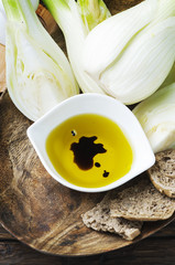 Fresh fennel on the wooden table