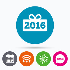 Happy new year 2016 sign icon. Christmas gift.