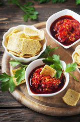 Hot mexican sauce with chili peppers