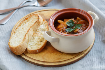 Roast in a pot with meat and vegetables