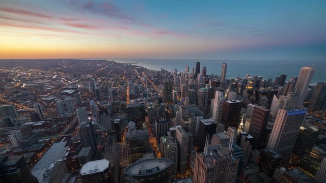 Aerial View of City Downtown twilight