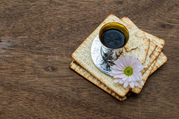 Pesach Still-life with wine and matzoh jewish passover bread