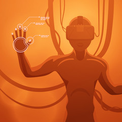 Futuristic male figure in the VR headset. Vector concept illustration