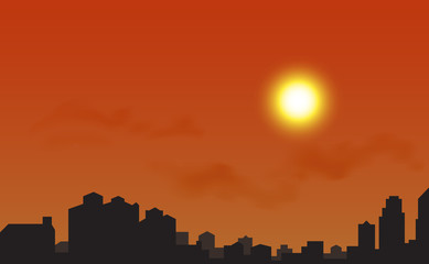 Fototapeta premium Silhouette of the city at sunset, Vector illustration