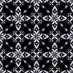 White decorative seamless texture on black.