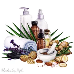 Foto op Canvas Watercolor SPA Clipart - Collection of SPA and Beauty products and elements, isolated © nataliahubbert