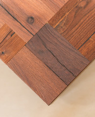 Closeup of angle of wooden table view from top