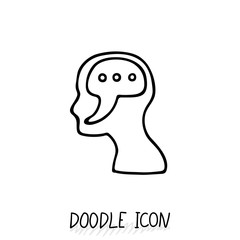 Doodle icon with human head. Symbol think and speak.