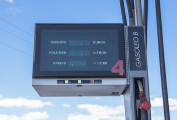 Electronic gas petrol display. Red diesel