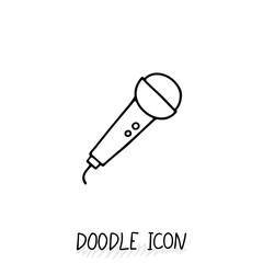 Doodle microphone icon. Speaker pictogram.