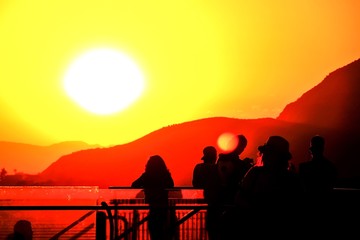 enjoy summer sunset with strong sunlight and mountain view