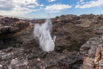 Water spraying out in force from the Kiama Blowhole near Sydney Australia