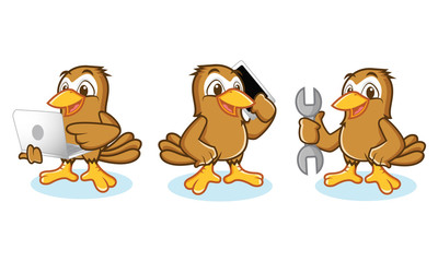 Naklejka premium Sparrow Mascot Vector with phone