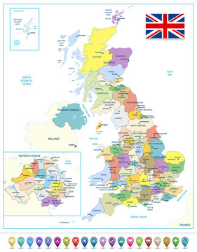 Detailed administrative map of the Great Britain with navigation