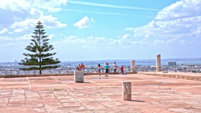 Group of tourists at Carthage ruins in Tunisia