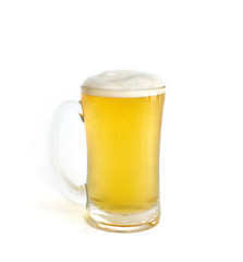 Frosty glass of light beer set isolated on a white background