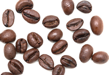 roasted coffee beans on a white background
