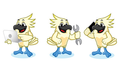 White Parrot Mascot with phone