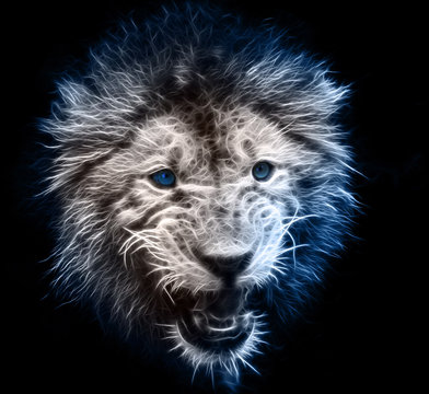 Digital fractal design of a lion