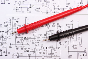 Diagram of electronics printed circuit board and cable of multimeter