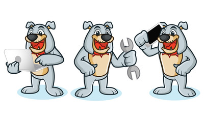 Naklejka premium Bulldog Mascot Vector with laptop