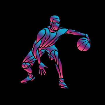 Basketball player Slam Dunk Neon Glow Silhouette