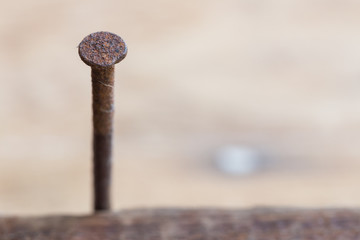 Rusted nails on old wooden