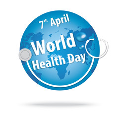 world health day. concept with the earth and stethoscopes smile