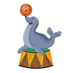 Illustration of Circus seal playing ball