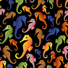 various color seahorses icons set seamless dark pattern eps10