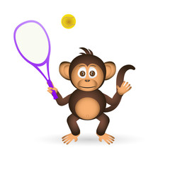 cute chimpanzee playing tennis sport little monkey  eps10