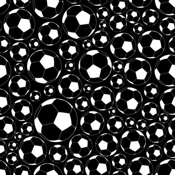 soccer and football balls seamless black and white negative pattern