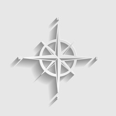 Wind rose sign. Paper style icon