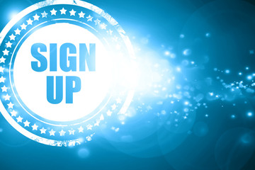 Blue stamp on a glittering background: sign up
