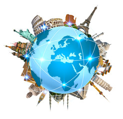 Famous monuments of the world surrounding planet Earth