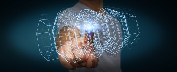 Businessman holding digital 3D engine