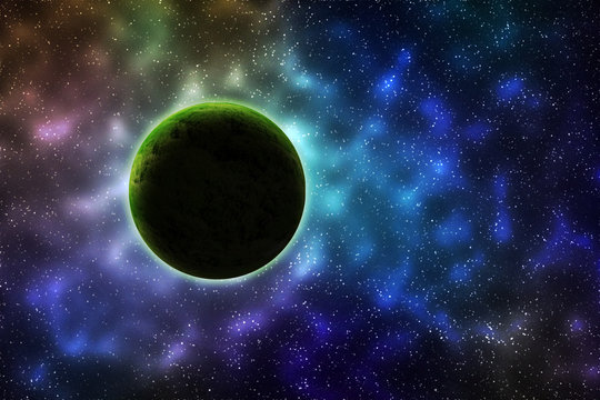 Planet Green In the colorful universe galaxy.