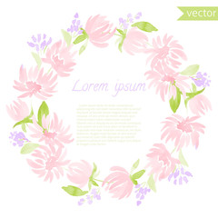 watercolor floral round frame. Vector illustration of natural wreath for invitation cards, save the date, wedding card design.