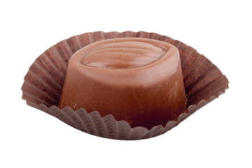 Single dark bitter chocolate elipse with cover packing isolated on white background