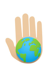 Human hand holding green globe with leaves